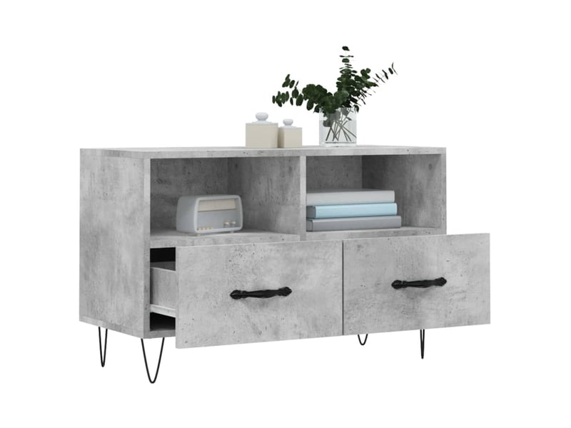  Meuble tv - banc tv - meuble de rangement gris béton 80x36x50 cm bois d'ingénierie  - Conforama D