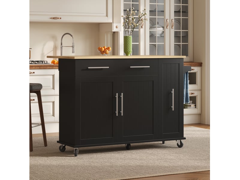 Desserte de cuisine 120x40(65)x90 cm mdf noir et naturel avec plateau rabattable - Conforama E