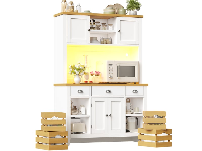  Armoire haute blanche avec led rgb, portes soft-close et étagères réglables  - Conforama E