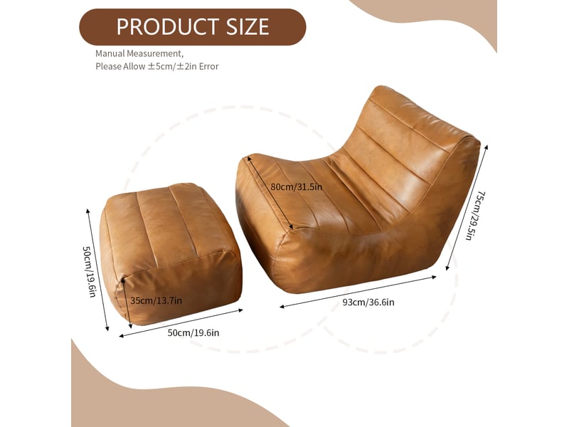 Fauteuil lounge ergonomique une place avec ottoman assorti, 93x80x75 cm marron, tissu flannelette  - Conforama C