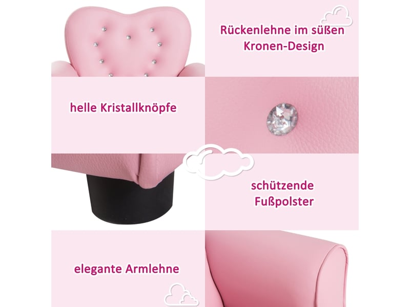 Fauteuil enfant avec dossier capitonné, assise en mousse confortable et pieds en bois, en pvc rose 60 × 43 × 48 cm - Conforama E