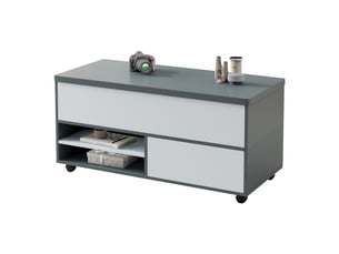 Table basse relevable 100x98x65 cm avec compartiments de rangement cachés, roulettes et tiroirs