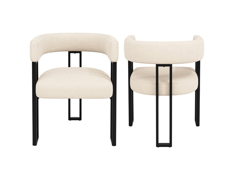 Lot de 2 chaise de salle à manger rembourrées - en tissu en flanelle - structure en métal - beige - Conforama A