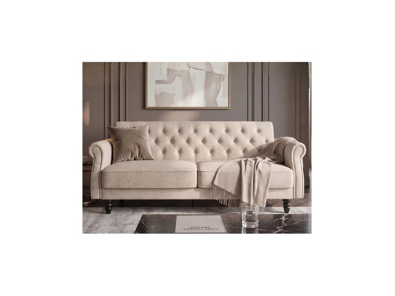 Canapé convertible miles 3 places 220x90cm - velours beige champagne - couchage 110x180cm - Conforama E