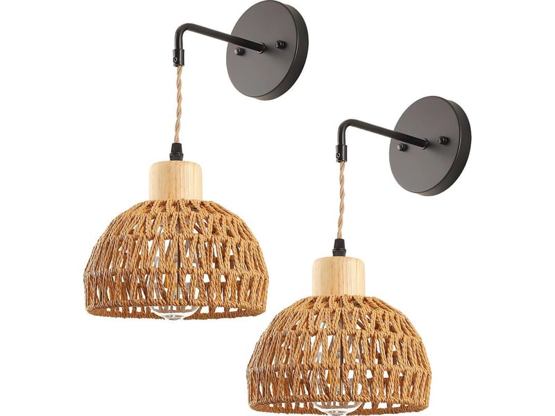  Lot de 2 applique murale en rotin – lampe murale moderne style bohème, éclairage intérieur pour chambre, salon, couloir, escalier  - Conforama A