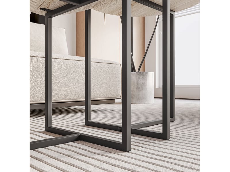  Lot de 2 tables basses gigognes rondes 45x48 et 42x40 cm, gain de place, design industriel, métal, chêne blanc américain  - Conforama E