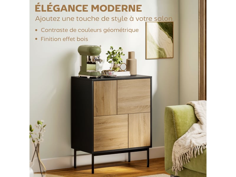  Buffet salon meuble de rangement armoire de cuisine portes à pousser et 4 placards 60 x 35 x 78 cm style moderne, noir  - Conforama E
