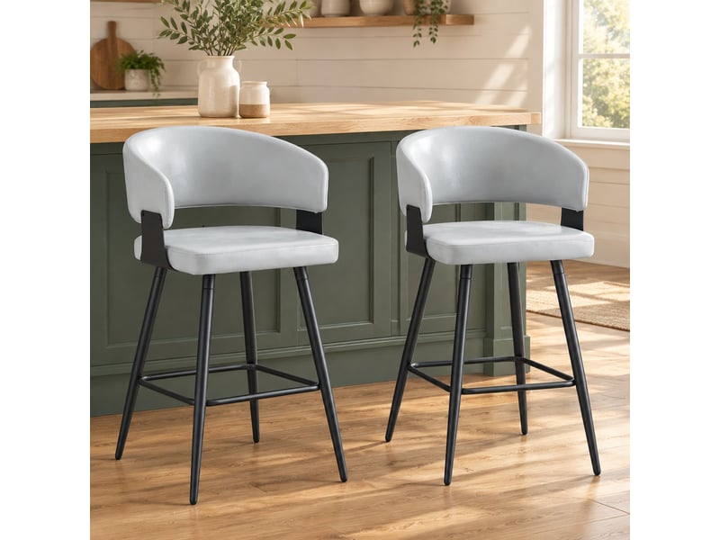  Chaise de salle à manger avec accoudoirs et dossier incurvé  - structure métal, similicuir - gris  - Conforama C