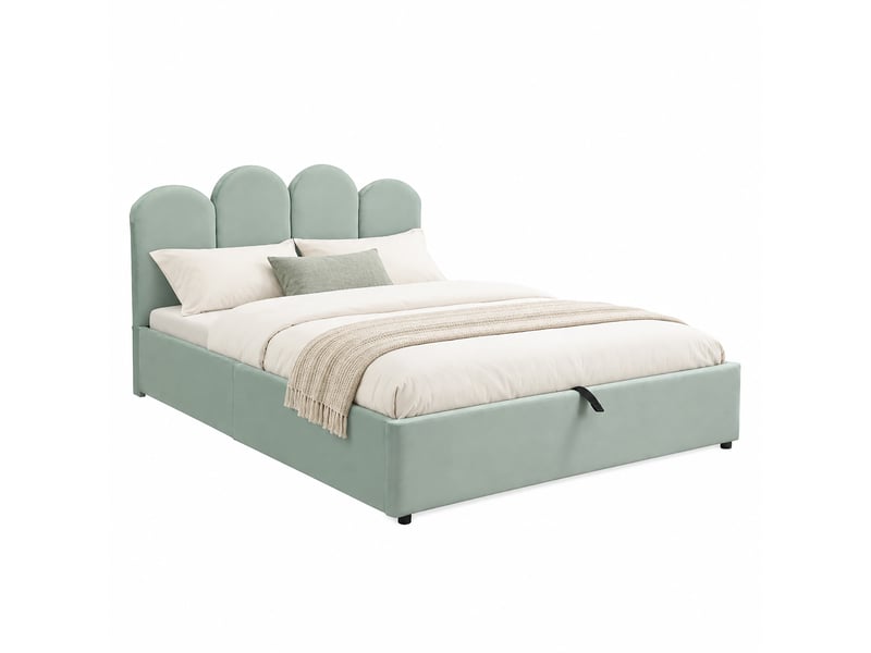  Lit coffre double 140x200cm avec rangement hydraulique, grand coffre et tête de lit arquée rembourrée, lit plateforme en velours, vert clair evarich - Conforama A