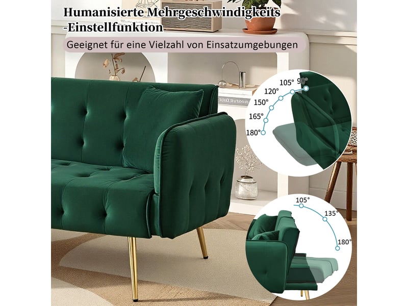  Canapé convertible 2 places vert - canapé-lit velours avec dos et accoudoirs réglables pour salon moderne  - Conforama W