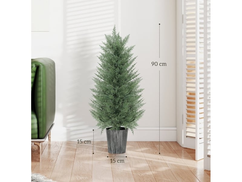  Lot de 2 cyprès artificiels 15x15x90 cm en pot vert  - Conforama E