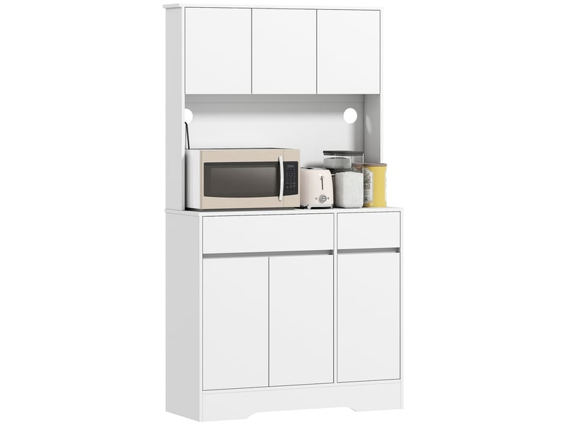  Meuble de cuisine avec plan de travail ouvert, 6 portes, 2 tiroirs, étagères réglables, passe-câbles, panneaux de particules, blanc  - Conforama A