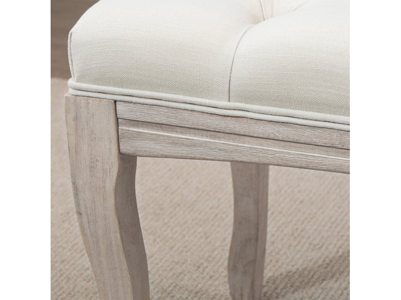  Banc de lit capitonné vintage 110 x 40 x 48 cm beige, tissu aspect lin et bois d'hévéa, pour chambre  - Conforama E
