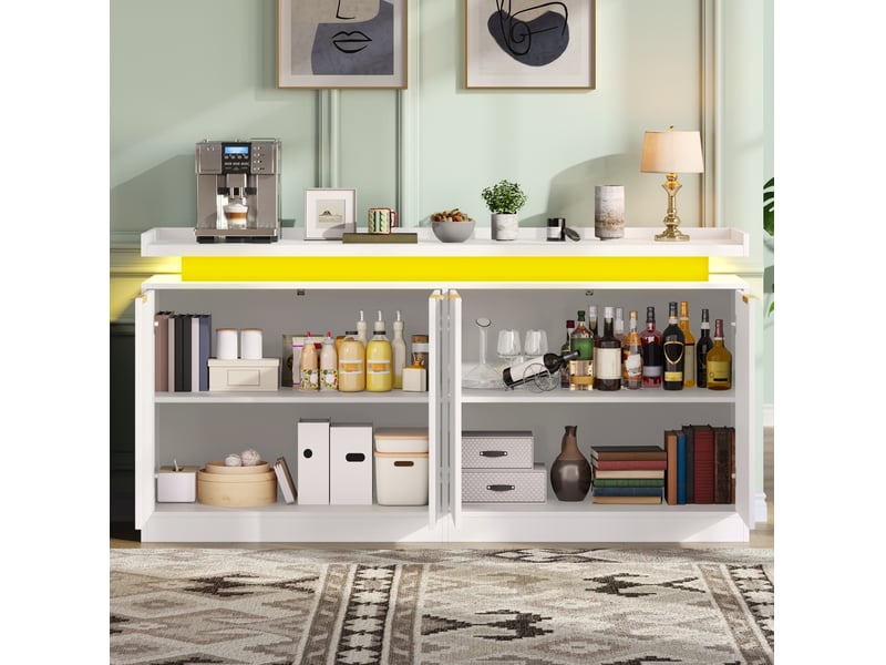  Buffet et enfilade avec portes, niches et éclairage led rgb, en mdf blanc, pour cuisine, 160 × 39 × 83 cm  - Conforama C