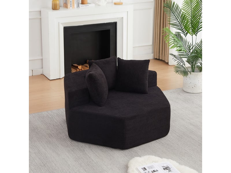  Fauteuil hexagonal 1 place - fauteuil cabriolet modulaire individuel sans montage en chenille avec 3 coussins - noir  - Conforama C