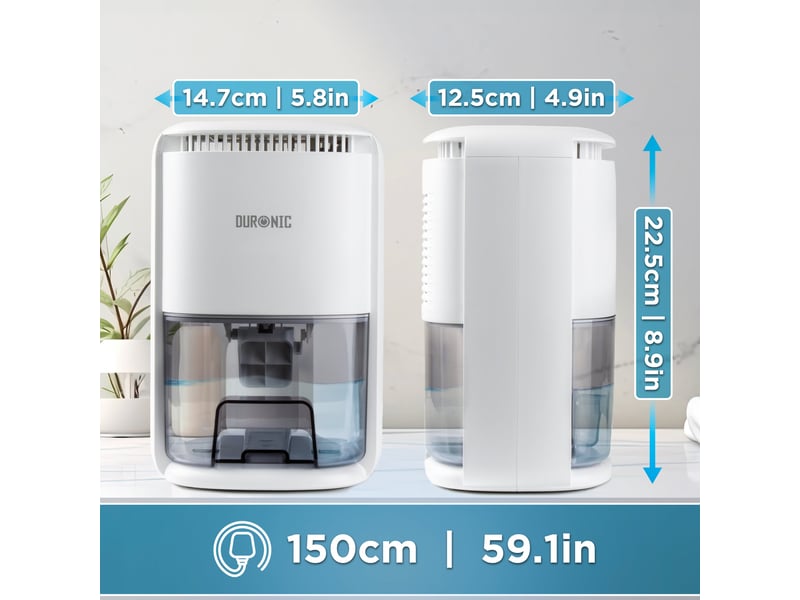  Duronic dh07 we déshumidificateur 22,5w jusqu'à 200 ml d'eau par jour réservoir d'1 litre compact et silencieux idéal pour petits espaces  - Conforama B
