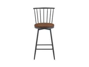 Tabouret de bar en métal et similicuir pu brun style windsor