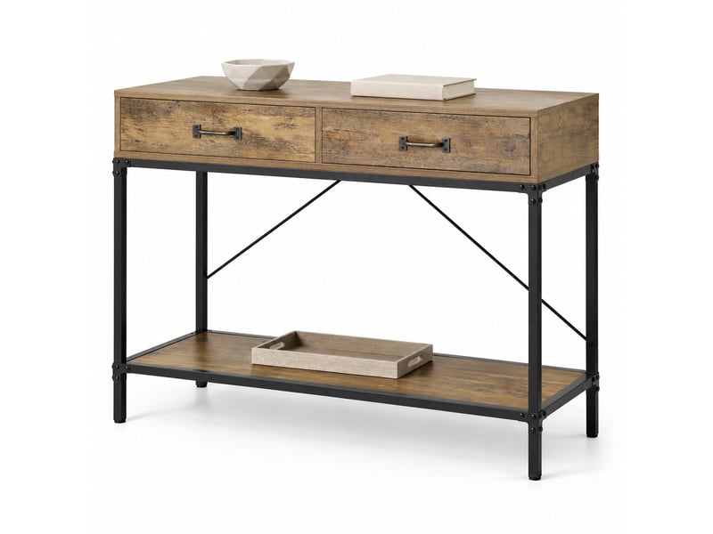 Console d’entrée,100x35x76,5 cm,2 tiroirs et étagère style industriel,marron noir  - Conforama A