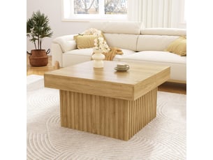 Table basse 79x79x46 cm, style scandinave, structure mdf et panneaux, polyvalente pour salon, salle à manger et bureau - naturel