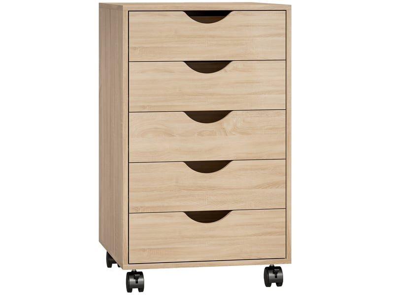  Caisson bureau mobile, meuble rangement sur roulettes avec 5 tiroirs, bois, chêne, 40 x 40 x 67 cm  - Conforama B