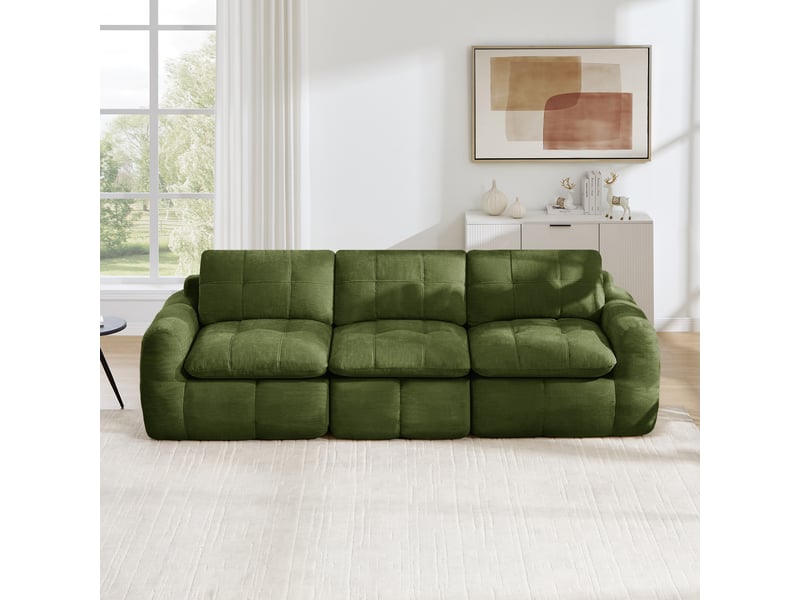  Canapé modulaire 3 places sans cadre ergonomique - lpospi - coussins épais en chenille verte, 264 × 97 × 68 cm  - Conforama C