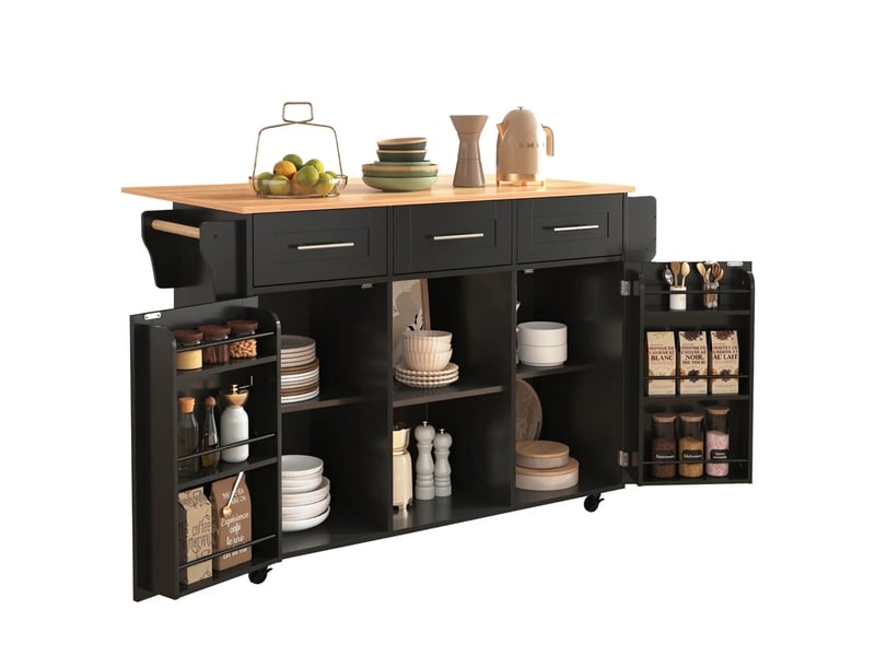  Desserte de cuisine noire et bois, plateau rabattable 139cm  - Conforama A