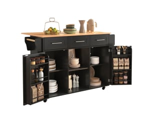 Desserte de cuisine noire et bois, plateau rabattable 139cm