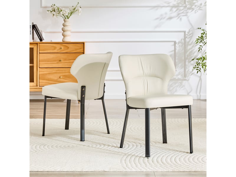 Lot de 2 chaises de salle à manger rembourrées avec dossier incurvé et pieds métalliques noirs en pu beige - Conforama D