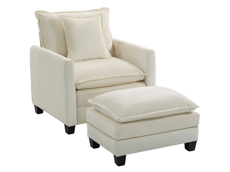  Fauteuil de salon, canapé 1 place, chenille (100 % polyester), 128x85x86cm, crème  - Conforama B