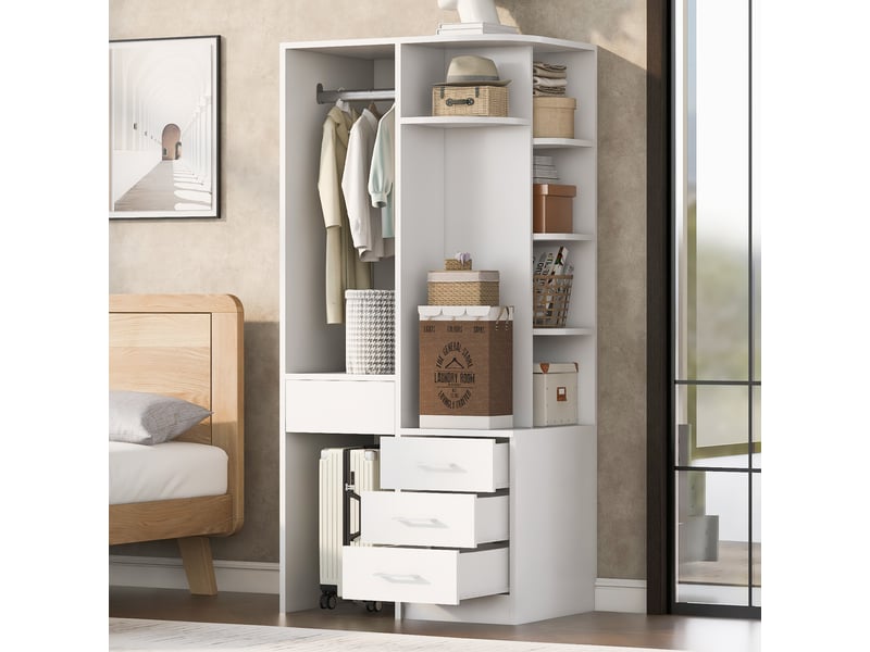 Armoire dressing,70x55x175 cm,avec penderie, étagères et tiroirs,mdf,blanche - Conforama B