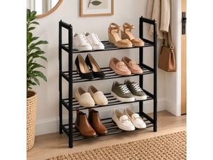 Lot de 2 étagère à chaussures empilable 4 niveaux en métal & plastique noir, capacité 8 paires - longueur 50 x profondeur 19 x hauteur 65 cm