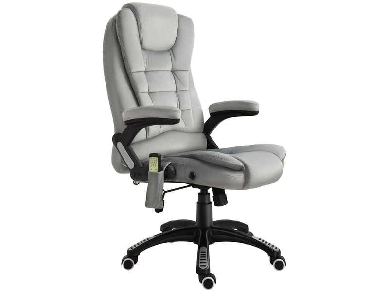 Fauteuil de bureau massant gris, chaise ergonomique chauffante, dossier inclinable à 130° pour travailler et se détendre - Conforama A