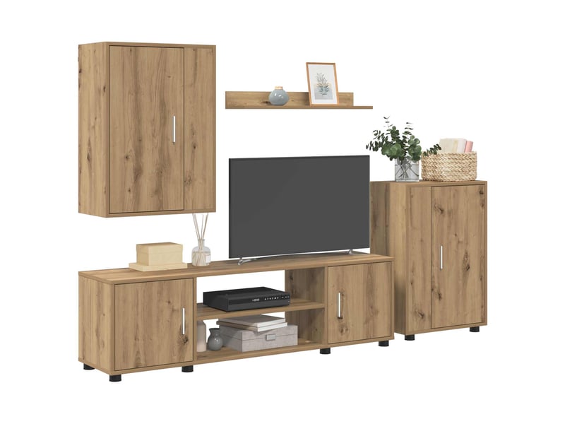  Ensemble meuble tv - banc tv - meuble de rangement chêne artisanal bois d'ingénierie  - Conforama C