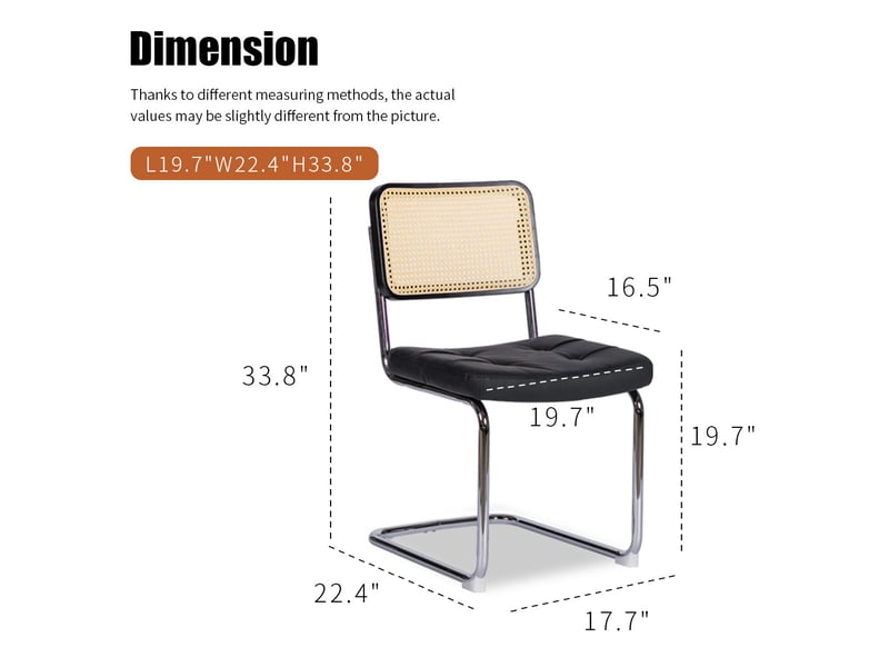  Lot de 2 chaises de salle à manger en similicuir noir avec piètement chromé et dossier en rotin  - Conforama E