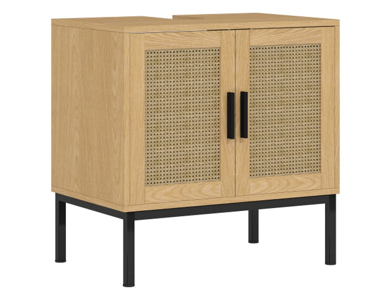  Meuble sous lavabo chêne 60x39x60 cm avec rangement effet rotin et dispositif anti-basculement  - Conforama A