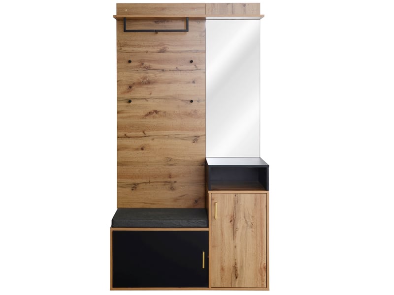  Vestiaire d'entrée avec banc miroir et 4 crochets noir et coloris bois 105x40x191.5 cm WF304067068SAA - Conforama A