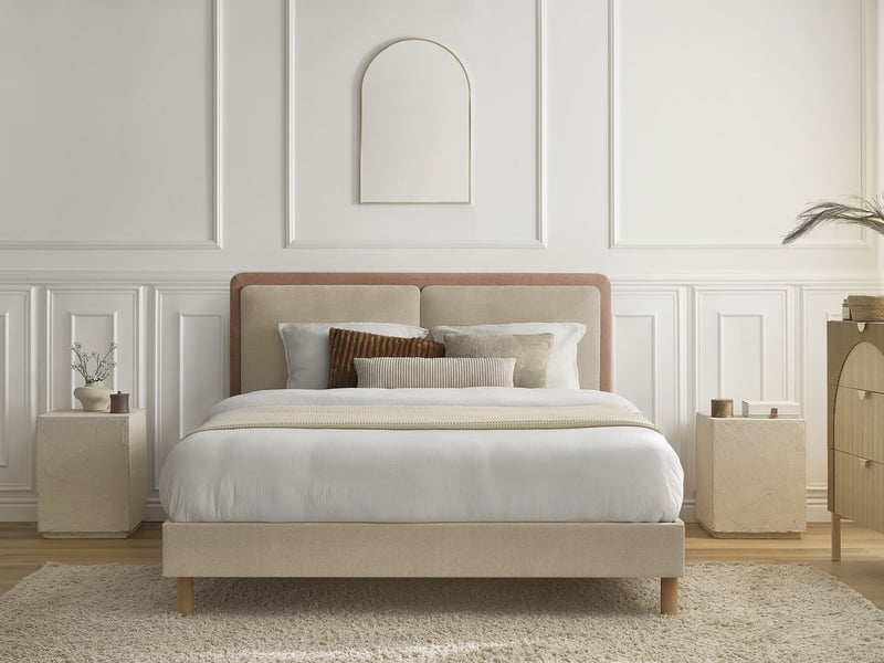  Bobochic lit mara tissu texturé bicolore avec lattes massives rose 140x190 MARA - Conforama B