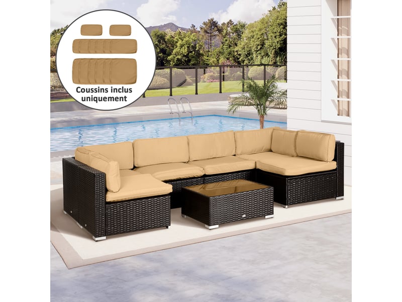  Lot de 14 housses de rechange coussins salon de jardin - 6 housses coussin d'assise, 8 housses coussin dossier marron  - Conforama C