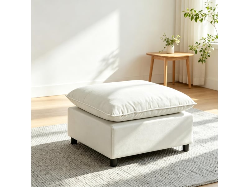 Pouf carré pour salon, ottoman beige avec pieds en plastique, tabouret d’appoint chambre entrée - Conforama B