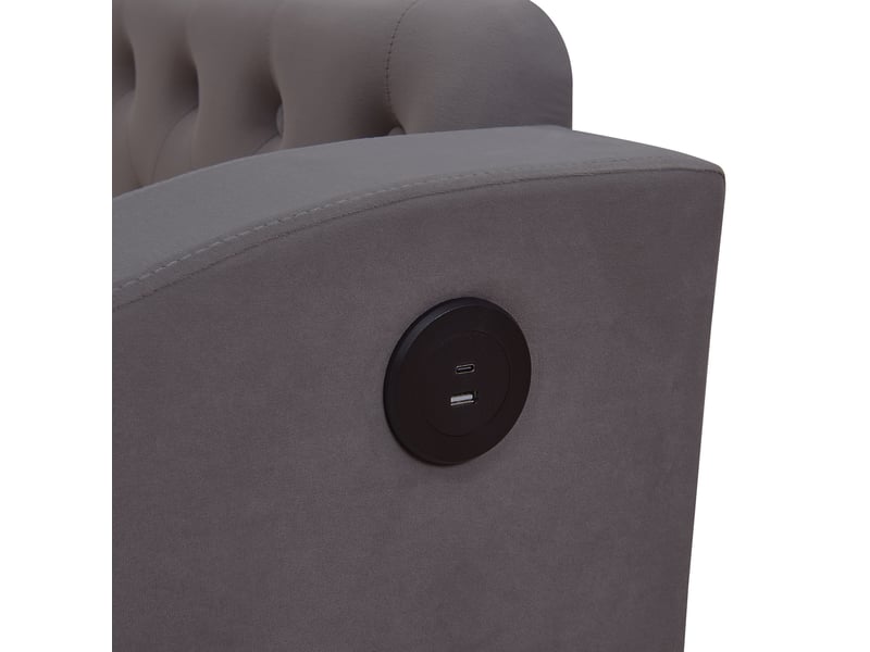  Lit gigogne 90x190 cm, usb et rangements, finition velours gris foncé, sans matelas  - Conforama E