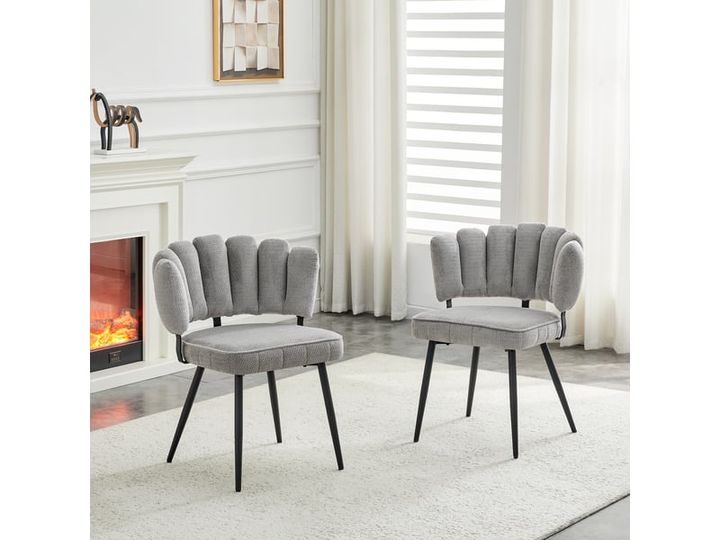  Lot de 2 chaises de salle à manger avec dossier en éventail  - velours structuré gris clair  - Conforama B