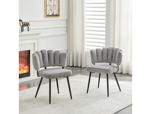 Lot de 2 chaises de salle à manger avec dossier en éventail  - velours structuré gris clair