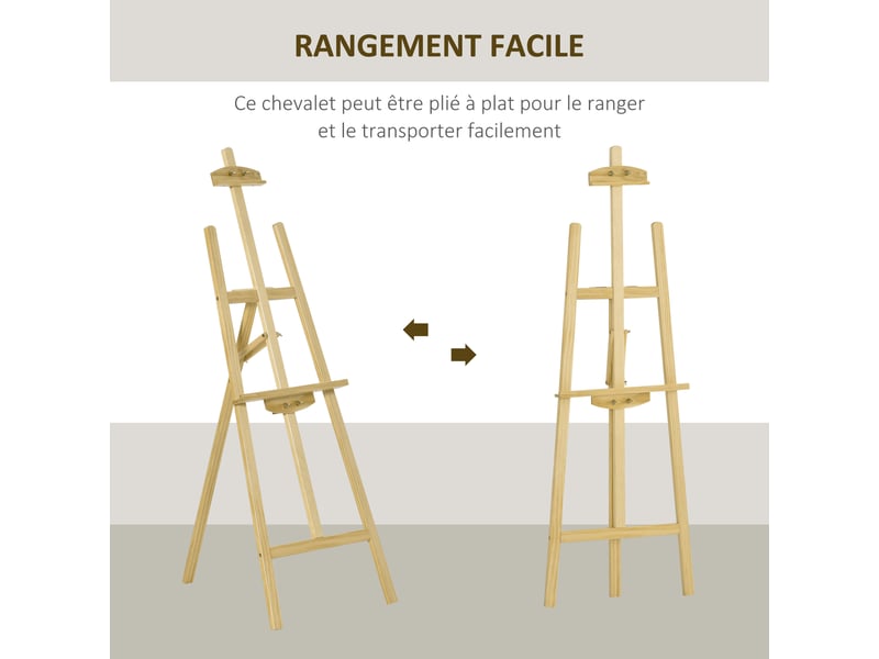  Chevalet d'artiste sur pieds dim. 51,5l x 71,5l x 134,5h cm inclinaison réglable hauteur 90° max. Bois de pin  - Conforama A
