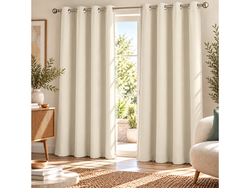  Lot de 2 rideaux à œillets grande hauteur 135 x 280 cm occultants unis occult naturel  - Conforama A