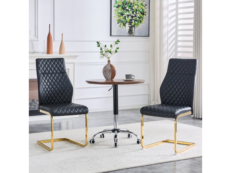  Chaises de salle à manger 2 pièces en tissu à motif losange noir, dossier haut et assise rembourrée, piètement métal doré antidérapant et robuste, idéales pour restaurant  - Conforama B