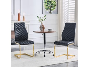 Chaises de salle à manger 2 pièces en tissu à motif losange noir, dossier haut et assise rembourrée, piètement métal doré antidérapant et robuste, idéales pour restaurant