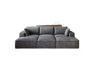 Canapé modulable 6 places en velours côtelé gris foncé, 260 cm, coussins amovibles, sans montage
