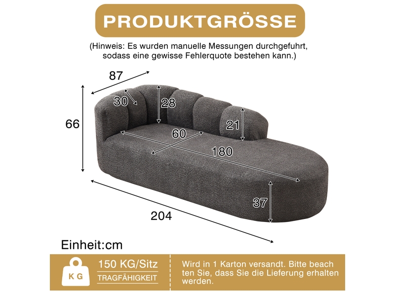 Méridienne en chenille avec dossier ondulé et assise rembourrée, design moderne, anthracite - Conforama D