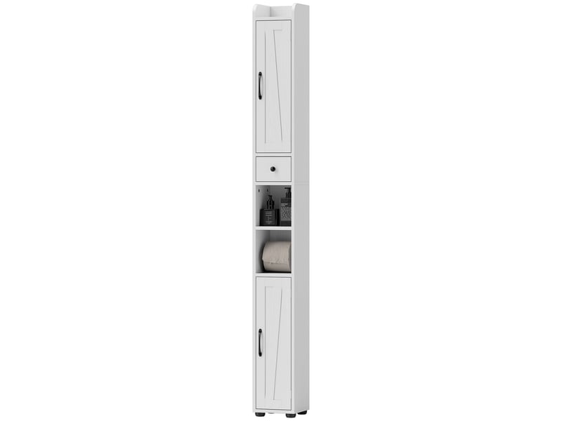  Armoire salle de bain haute, meuble de rangement colonne, 2 portes, tiroir, étagères réglables, blanc, 20x20x185cm  - Conforama B