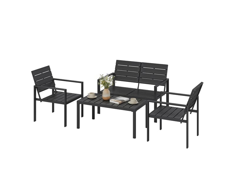 Salon de jardin 4 pcs canapé 2 pl. 2 chaises et table basse, mobilier de jardin, noir - Conforama A